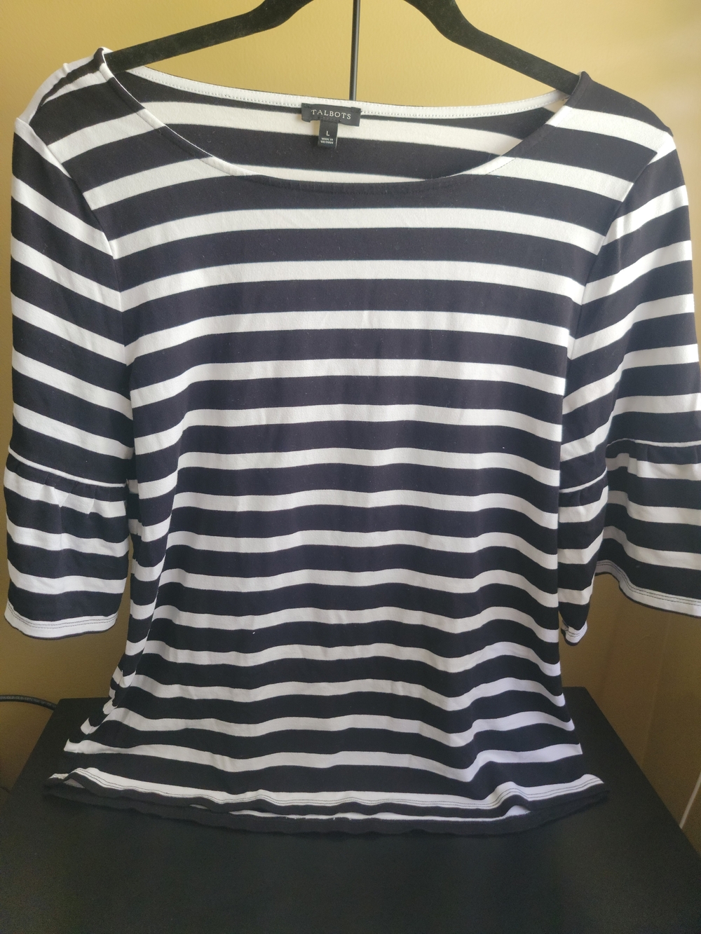 Talbots Navy and White Striped Scoop Neck Tee